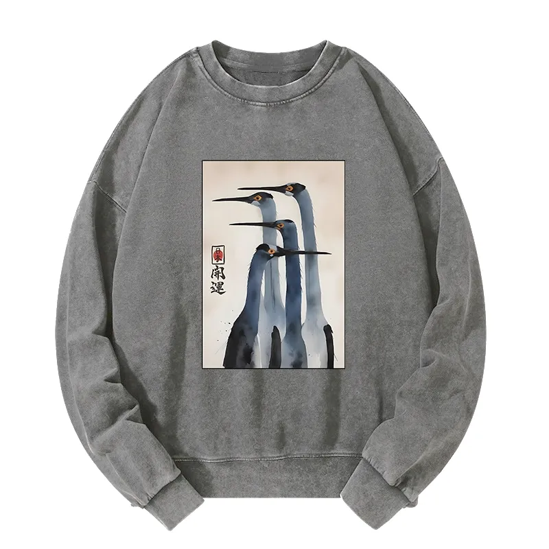 Tokyo-Tiger Retro Sandhill Crane Washed Sweatshirt