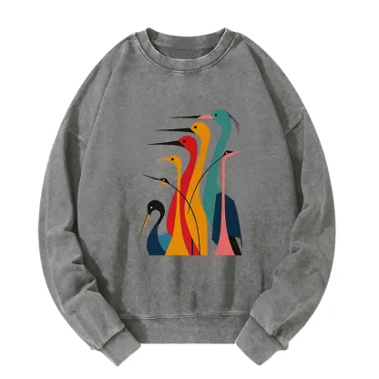 Tokyo-Tiger Various Types Of Cranes Washed Sweatshirt