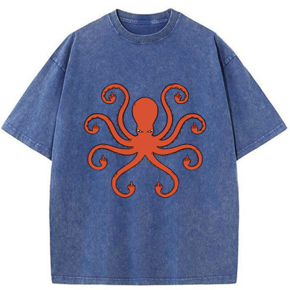 Tokyo-Tiger Octopus Give The Middle Finger Washed T-Shirt