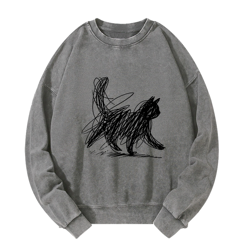 Tokyo-Tiger Minimalist Cat Art Washed Sweatshirt