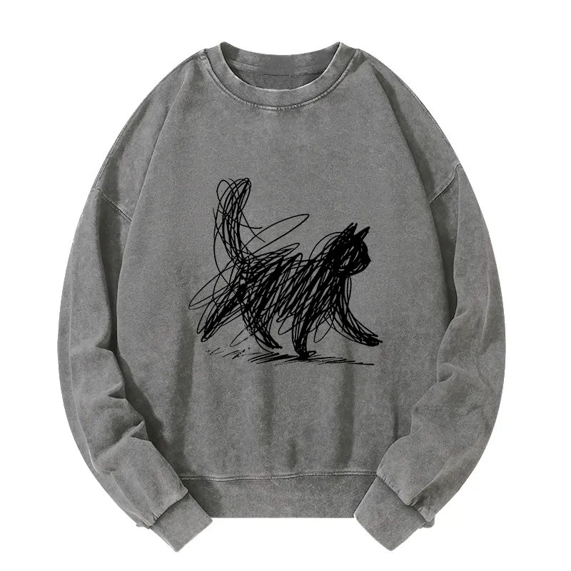 Tokyo-Tiger Minimalist Cat Art Washed Sweatshirt