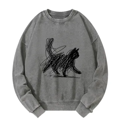 Tokyo-Tiger Minimalist Cat Art Washed Sweatshirt
