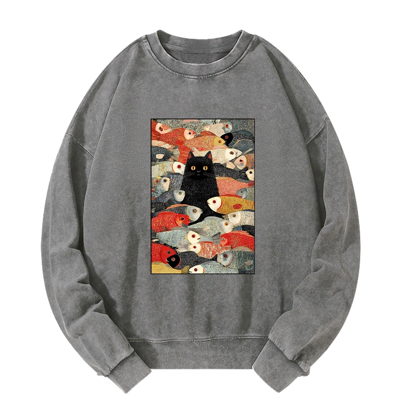 Tokyo-Tiger Cats And Fish Washed Sweatshirt
