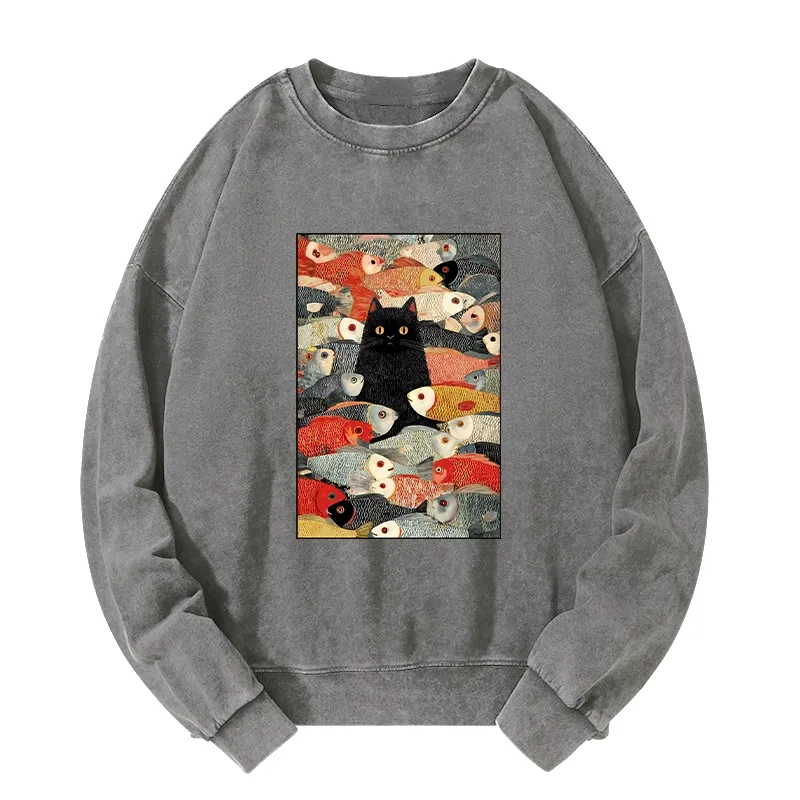 Tokyo-Tiger Cats And Fish Washed Sweatshirt