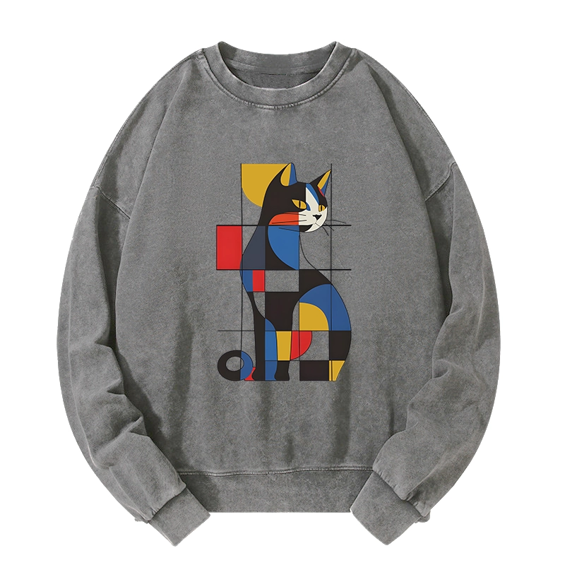 Tokyo-Tiger Mondrian Cat Washed Sweatshirt