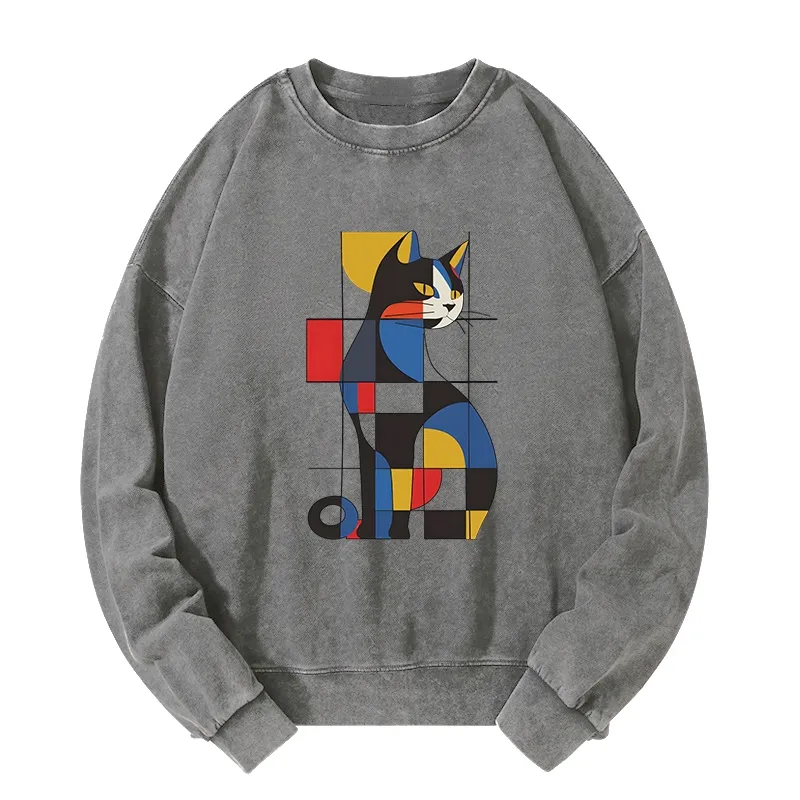 Tokyo-Tiger Mondrian Cat Washed Sweatshirt