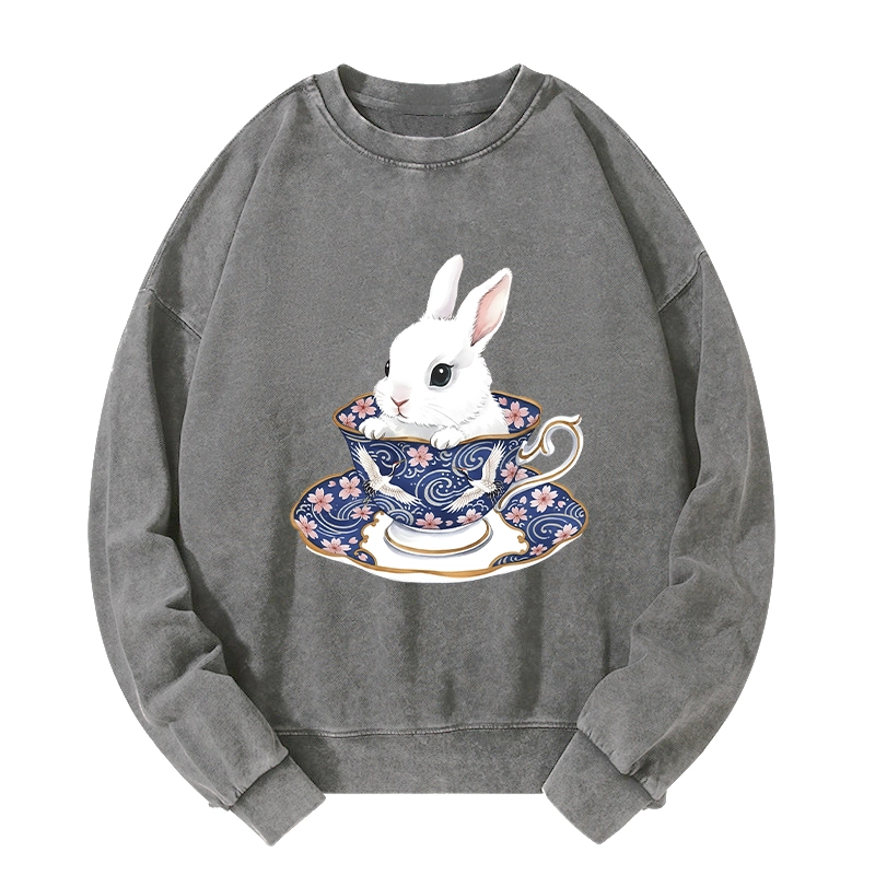 Tokyo-Tiger Cute Rabbit Tea Set Washed Sweatshirt