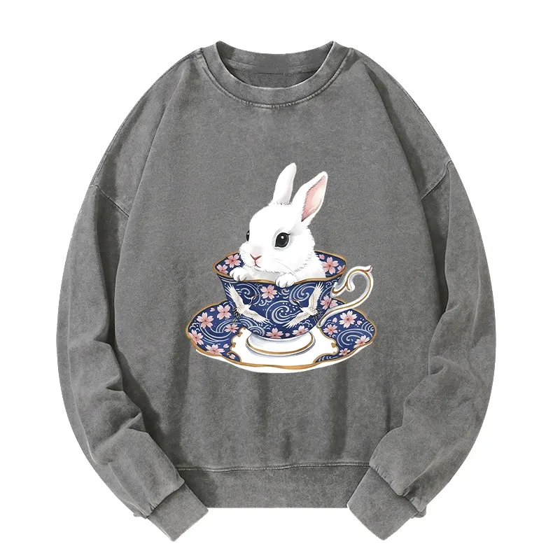 Tokyo-Tiger Cute Rabbit Tea Set Washed Sweatshirt