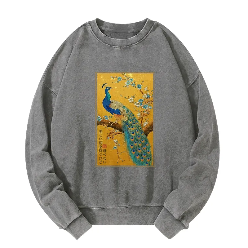 Tokyo-Tiger The Peacock's Silent Elegance Washed Sweatshirt
