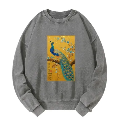 Tokyo-Tiger The Peacock's Silent Elegance Washed Sweatshirt