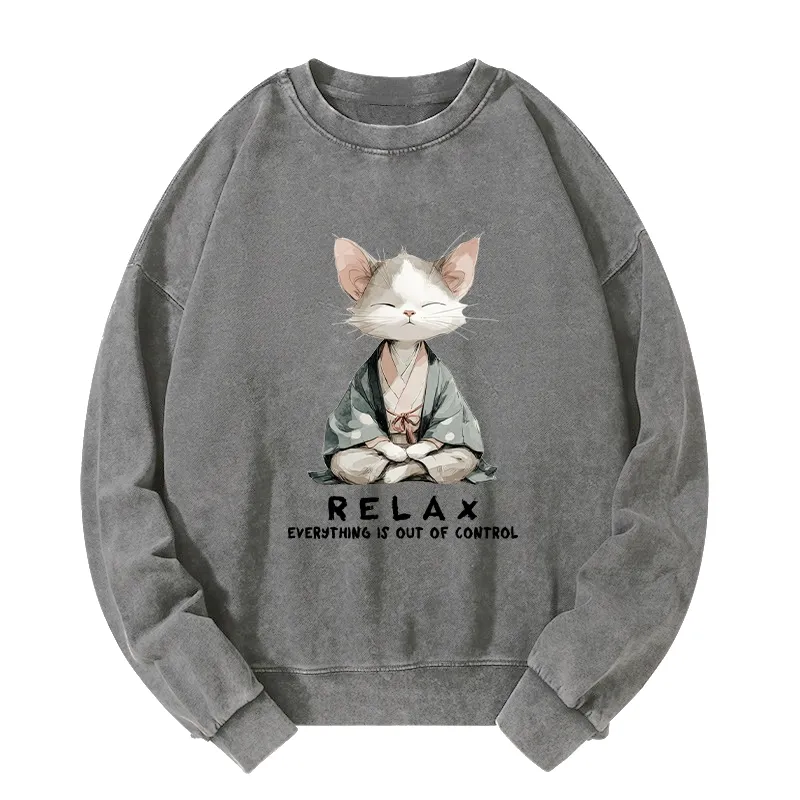 Tokyo-Tiger Zen Cat Relaxation，Everything's Out Of Control Washed Sweatshirt