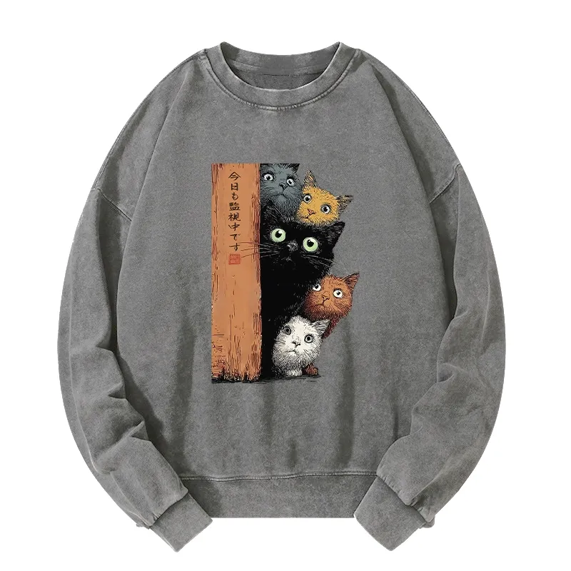 Tokyo-Tiger Five Cats Are Watching You Washed Sweatshirt