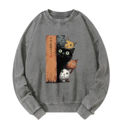 Tokyo-Tiger Five Cats Are Watching You Washed Sweatshirt