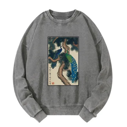 Tokyo-Tiger Peacocks in Snowy Pines Washed Sweatshirt