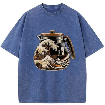 Tokyo-Tiger The Great Wave Off Coffee Washed T-Shirt
