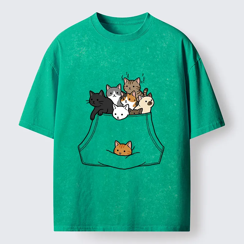 Tokyo-Tiger Cats With Pockets Full Washed T-Shirt