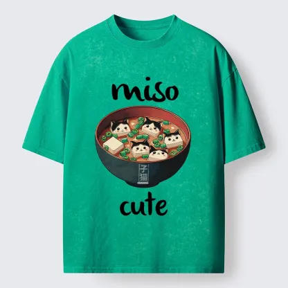 Tokyo-Tiger Cats In A Bowl Of Miso Washed T-Shirt