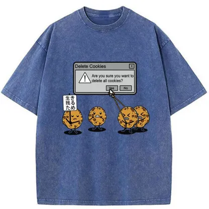 Tokyo-Tiger Funny Delete Cookies Washed T-Shirt