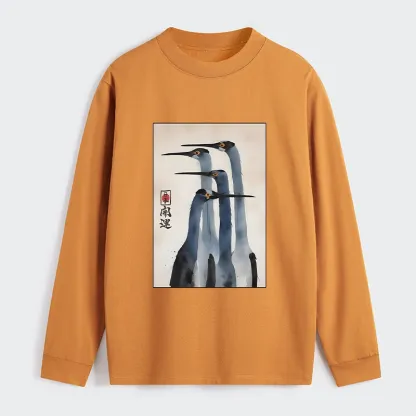 Tokyo-Tiger Retro Sandhill Crane Classic Long Sleeve T-Shirt