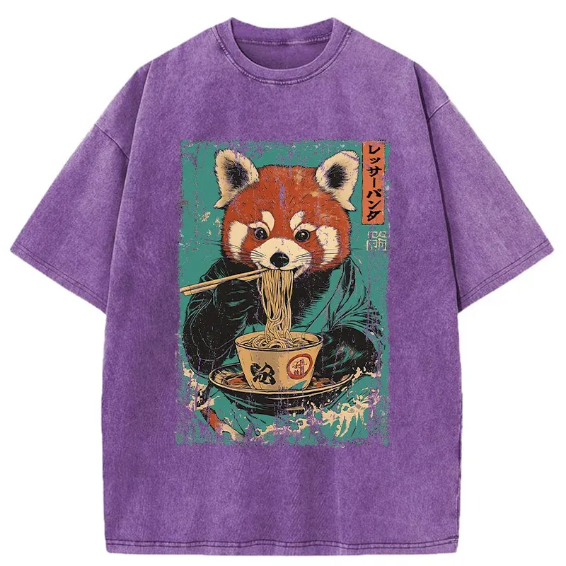 Tokyo-Tiger Raccoon Eating Ramen Washed T-Shirt