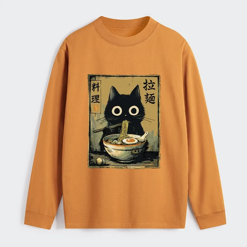 Tokyo-Tiger Cute Black Cat Eating Ramen Japan Classic Long Sleeve T-Shirt