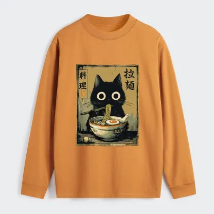 Tokyo-Tiger Cute Black Cat Eating Ramen Japan Classic Long Sleeve T-Shirt