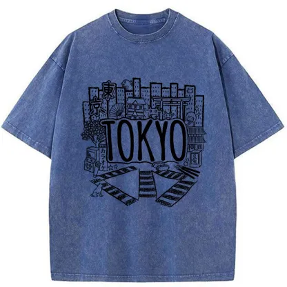 Tokyo-Tiger Cityscape Of Tokyo Washed T-Shirt