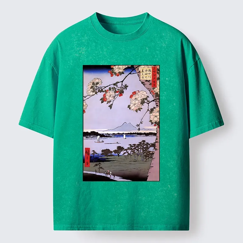 Tokyo-Tiger Vintage Japanese Print: Sakura And Fuji Washed T-Shirt