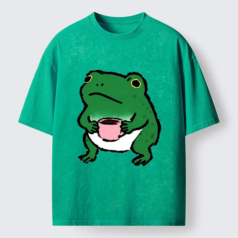 Tokyo-Tiger Green Frog With A Mug Washed T-Shirt