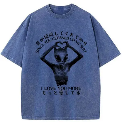 Tokyo-Tiger Funny Alien Cat Love Washed T-Shirt