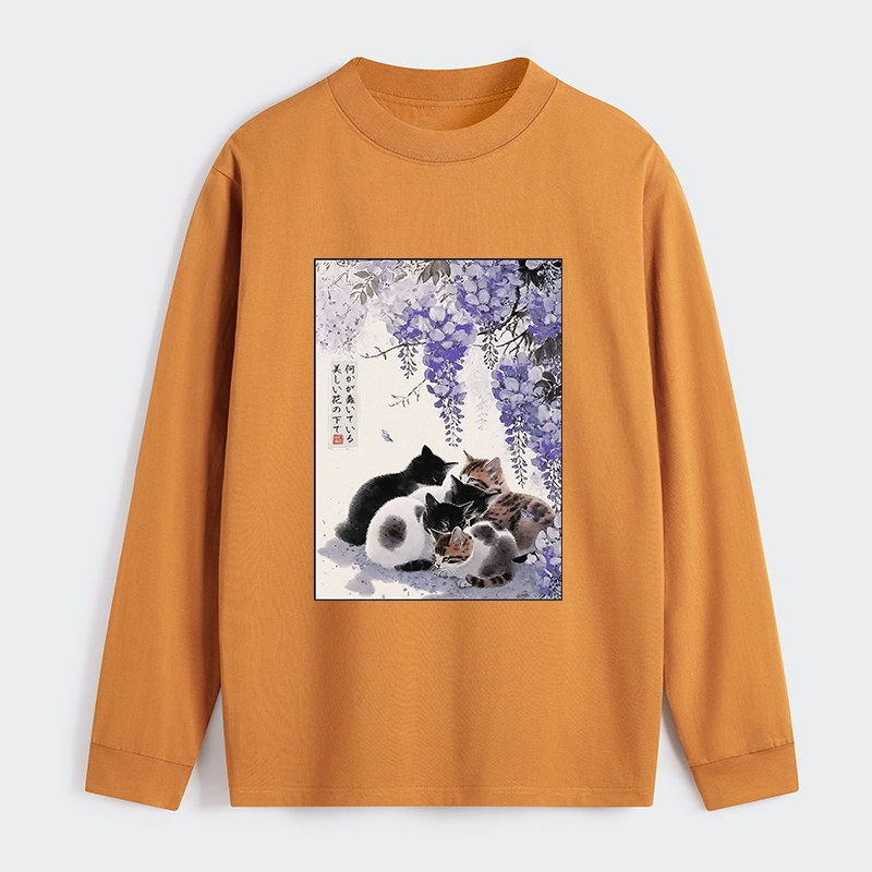 Tokyo-Tiger Cats plotting under the wisteria Classic Long Sleeve T-Shirt