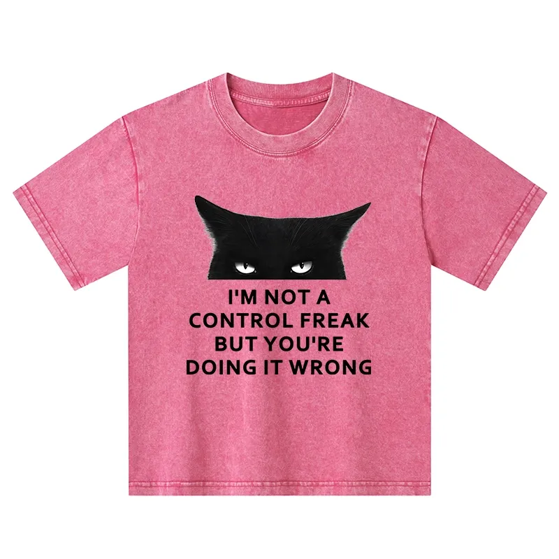 Tokyo-Tiger Control Freak Funny Kids Washed T-Shirt