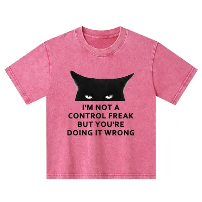 Tokyo-Tiger Control Freak Funny Kids Washed T-Shirt