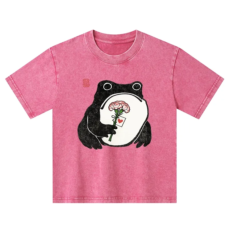 Tokyo-Tiger The Frog Holding A Carnation Kids Washed T-Shirt