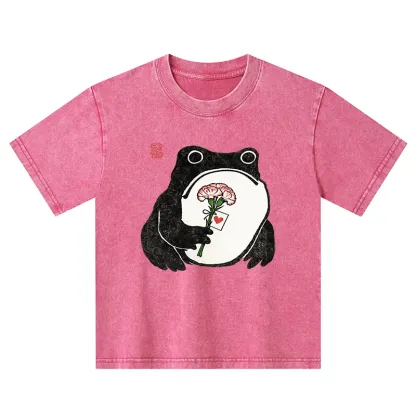 Tokyo-Tiger The Frog Holding A Carnation Kids Washed T-Shirt