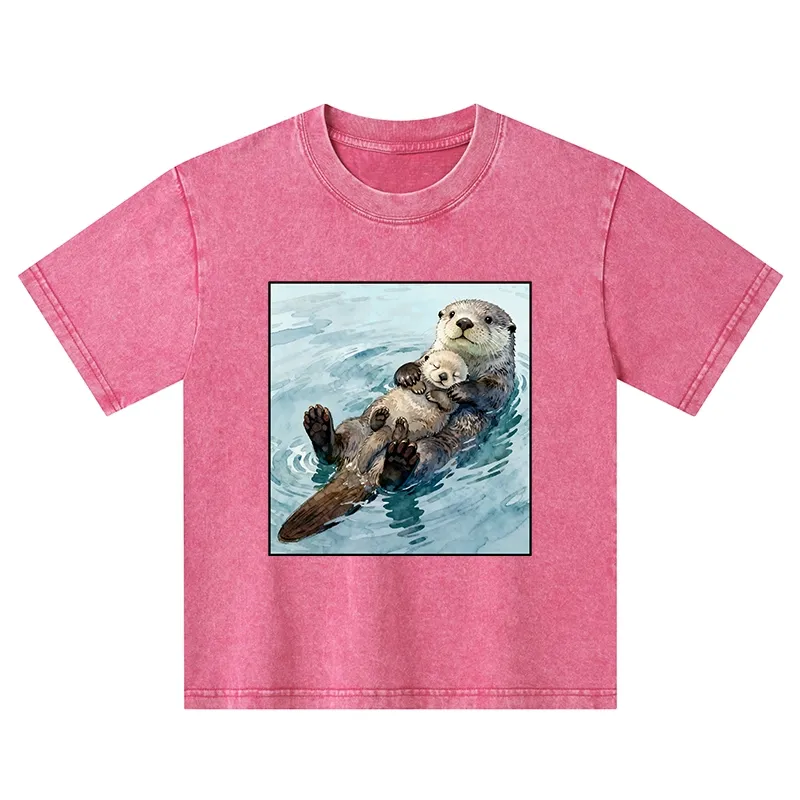 Tokyo-Tiger Adorable Sea Otters Kids Washed T-Shirt