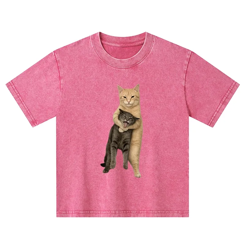 Tokyo-Tiger Orange Cat’s Tight Embrace Kids Washed T-Shirt