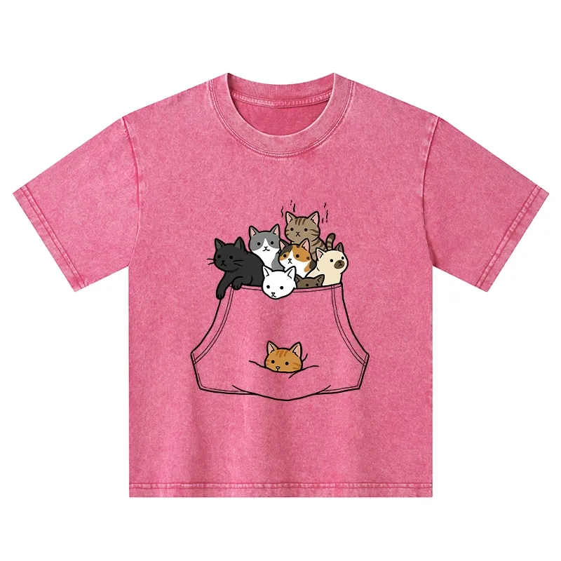 Tokyo-Tiger Cats With Pockets Full Kids Washed T-Shirt Sale