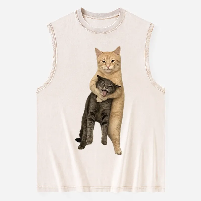 Tokyo-Tiger Orange Cat’s Tight Embrace Washed Tank