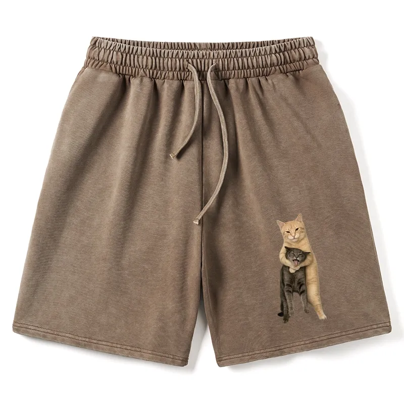 Tokyo-Tiger Orange Cat’s Tight Embrace Washed Shorts
