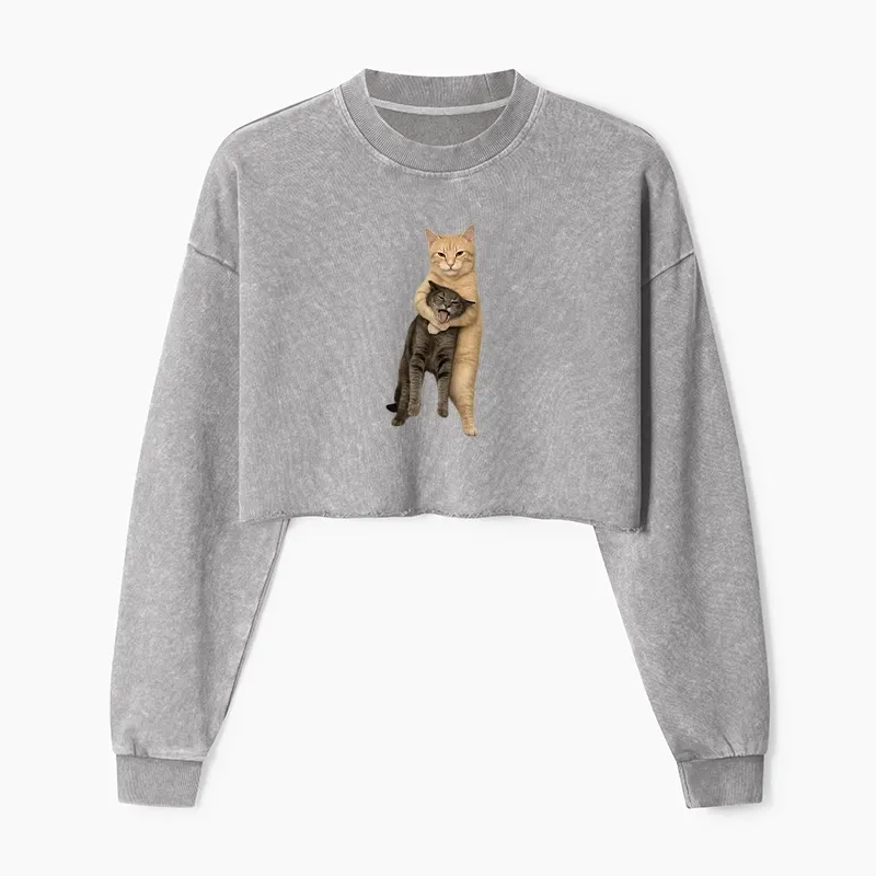 Tokyo-Tiger Orange Cat’s Tight Embrace Washed Crop Sweatshirt