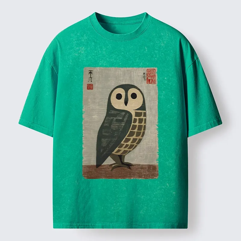 Tokyo-Tiger Traditional Owl In Japanese Art Washed T-Shirt