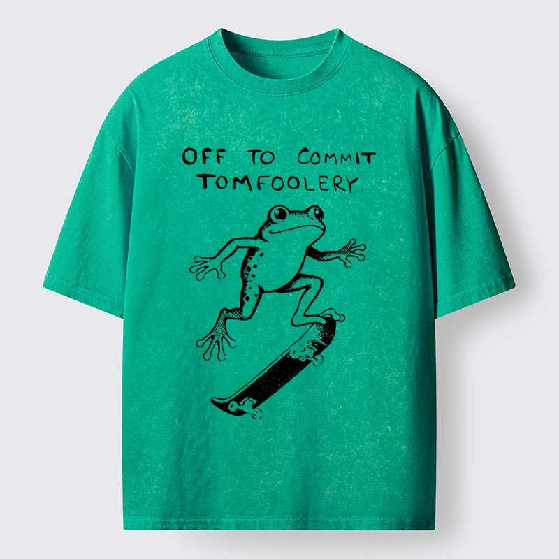 Tokyo-Tiger Playful Frog Skateboarding Washed T-Shirt
