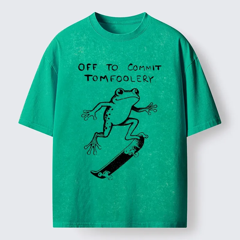 Tokyo-Tiger Playful Frog Skateboarding Washed T-Shirt
