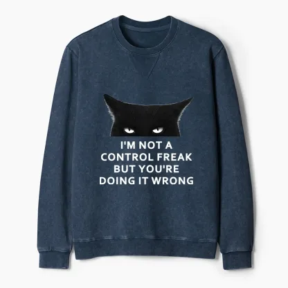 Tokyo-Tiger Control Freak Funny Washed Terry Sweatshirt