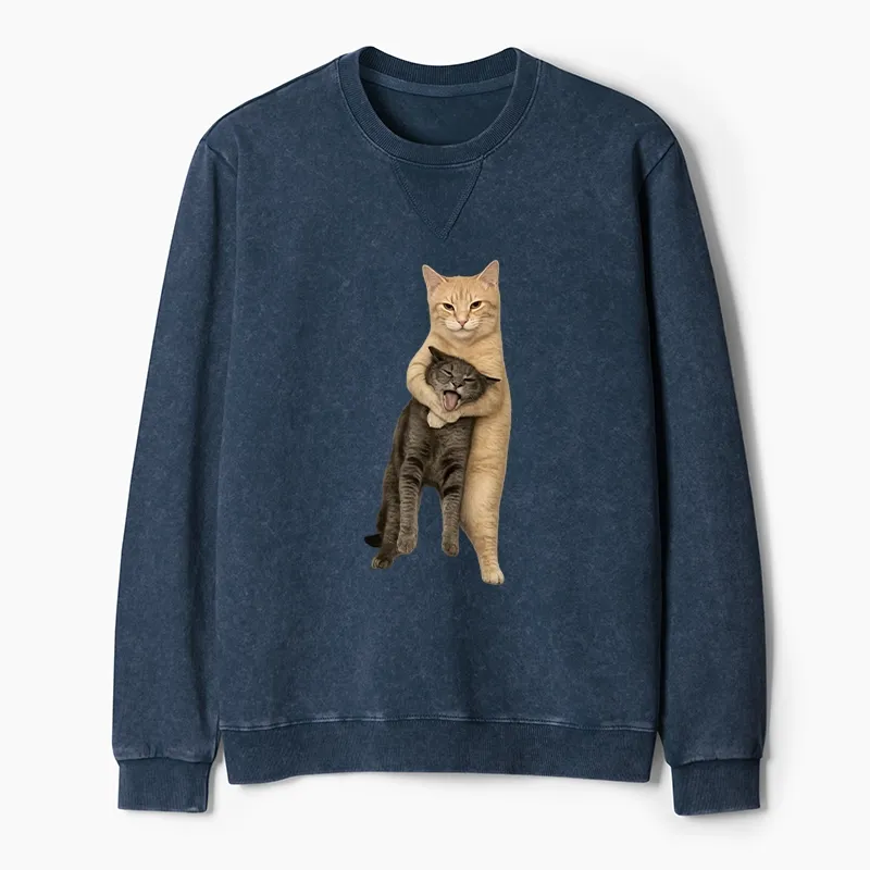 Tokyo-Tiger Orange Cat’s Tight Embrace Washed Terry Sweatshirt