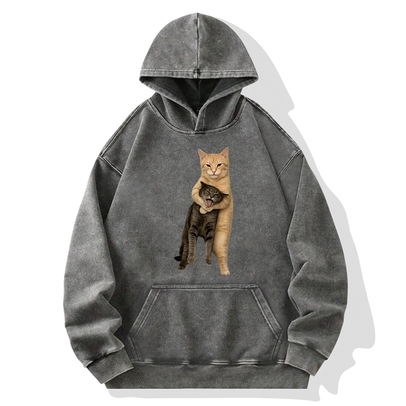Tokyo-Tiger Orange Cat’s Tight Embrace Washed Hoodie