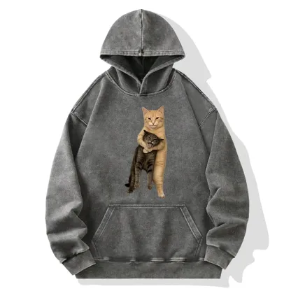 Tokyo-Tiger Orange Cat’s Tight Embrace Washed Hoodie