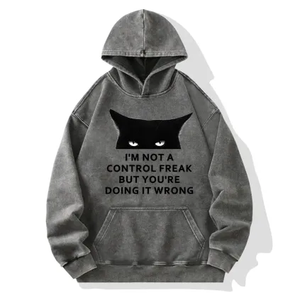 Tokyo-Tiger Control Freak Funny Washed Hoodie