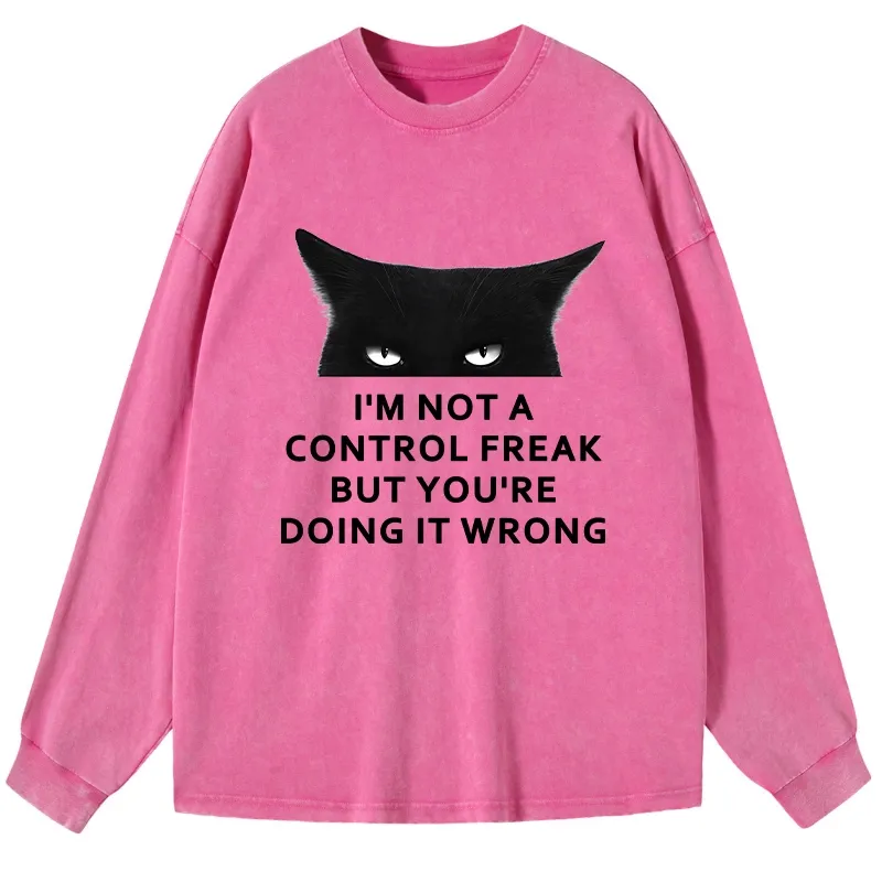 Tokyo-Tiger Control Freak Funny Washed Long Sleeve T-Shirt